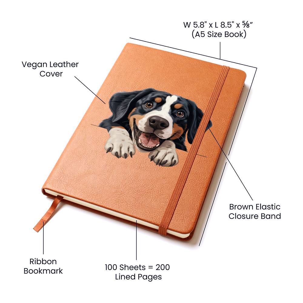 Greater Swiss Mountain Dog Peeking - Vegan Leather Journal