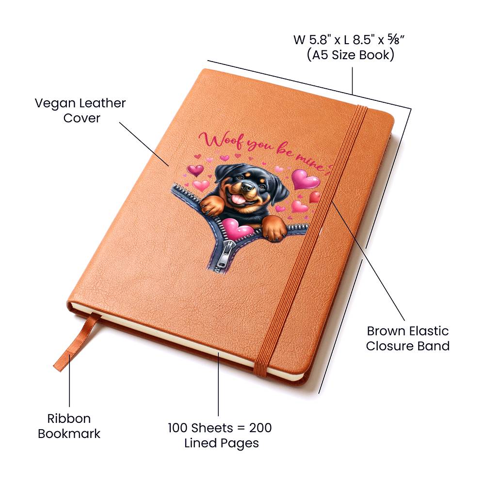 Valentine's Day Dog And Zipper 038 Woof You Be Mine - Vegan Leather Journal