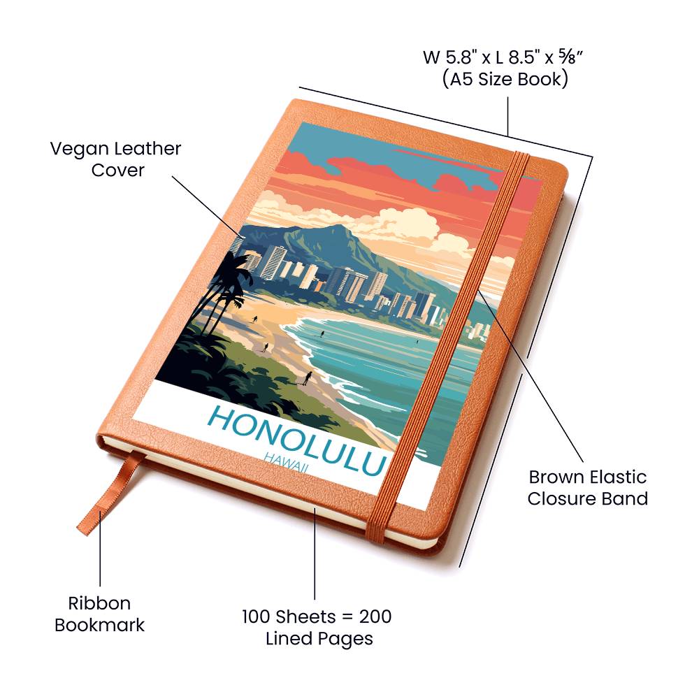 Famous Travel Destinations - Honolulu, Hawaii - Vegan Leather Journal