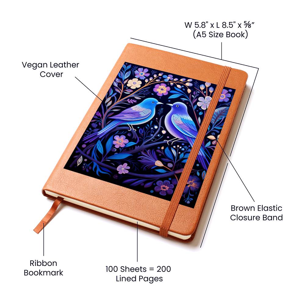 Birds And Floral Design 143 - Vegan Leather Journal