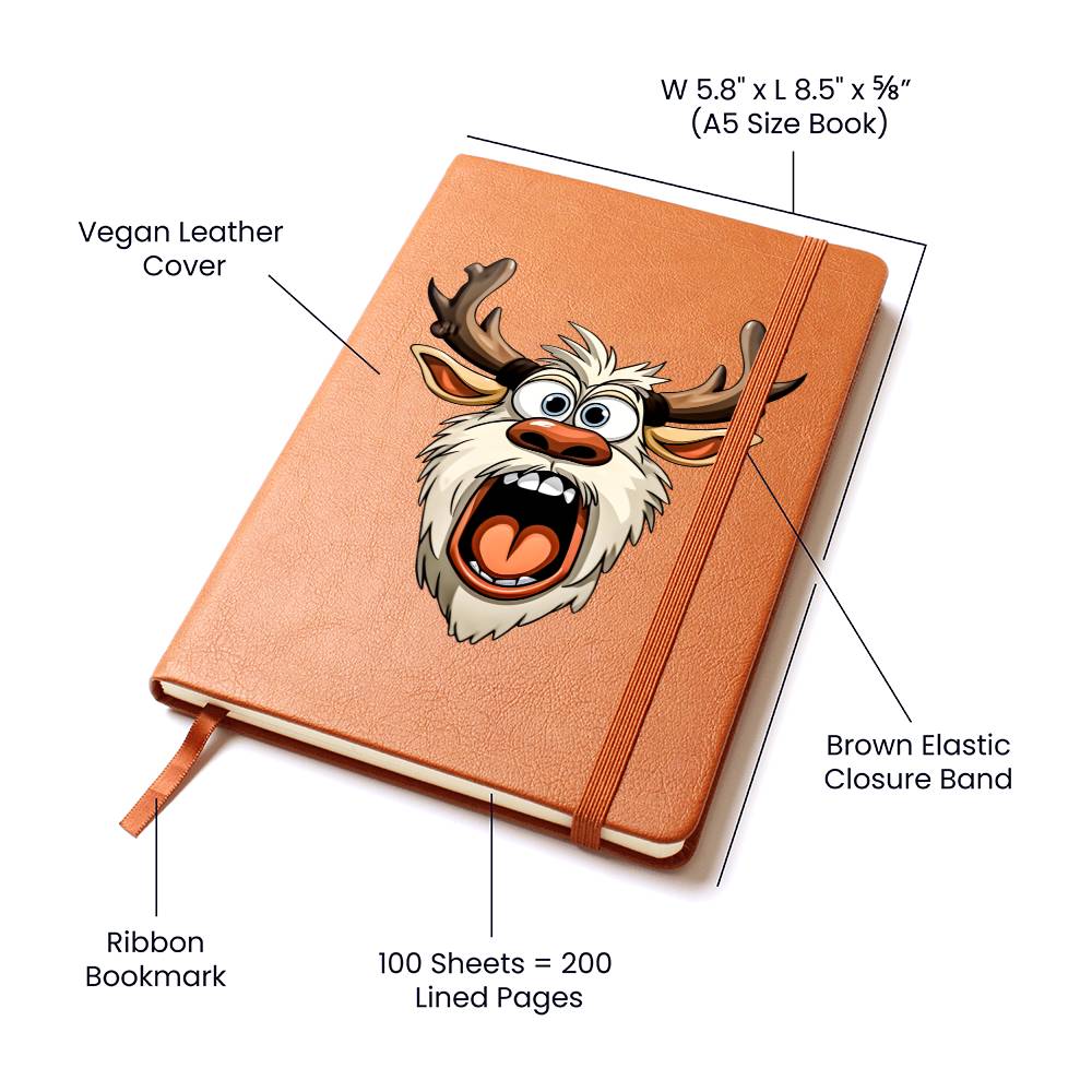 Funny Reindeer Face 17 - Vegan Leather Journal