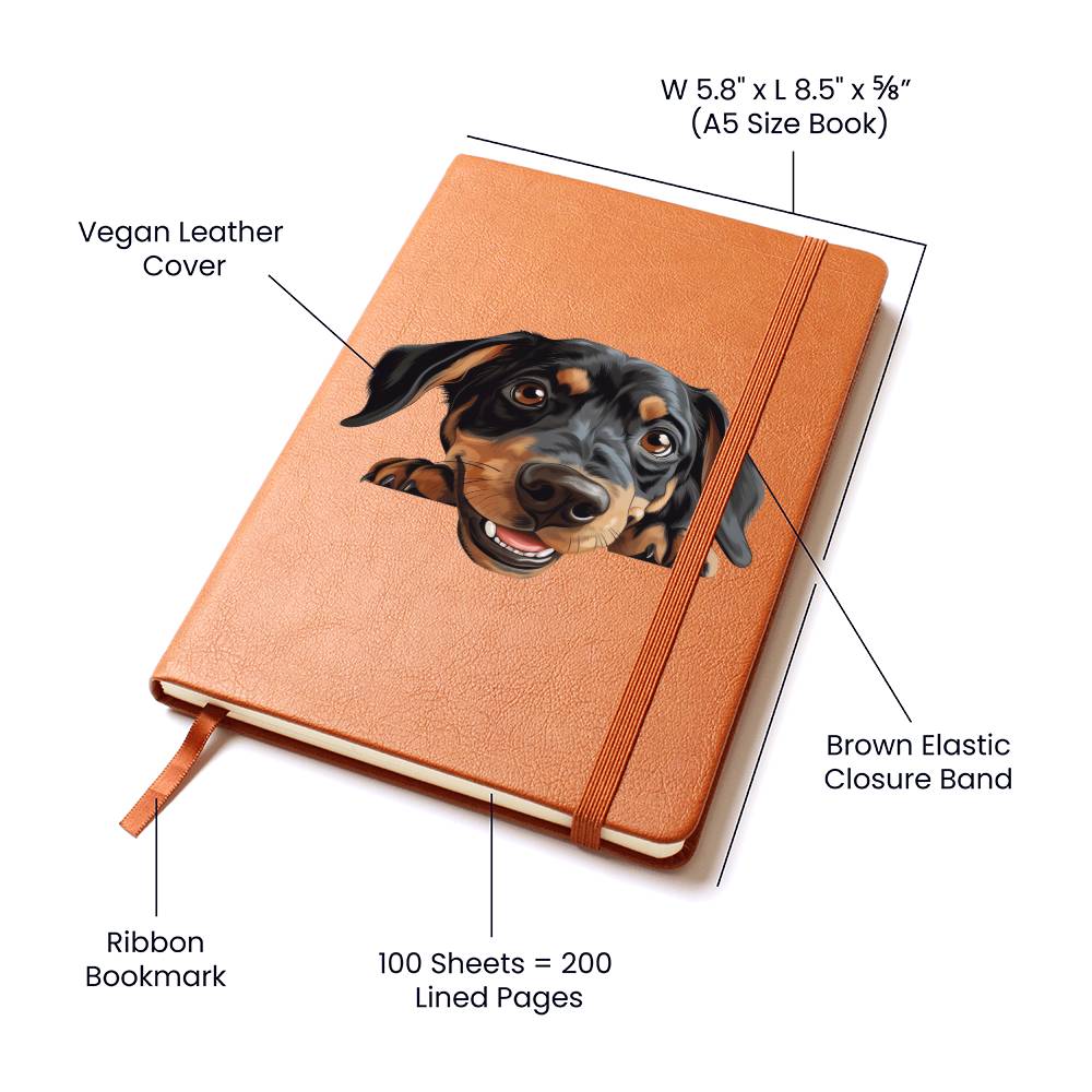 Austrian Black and Tan Hound Peeking - Vegan Leather Journal