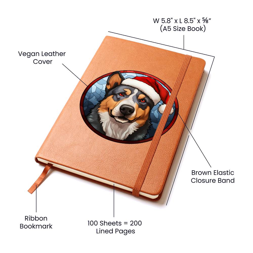 Dog Stained Glass Christmas Design 007 - Vegan Leather Journal