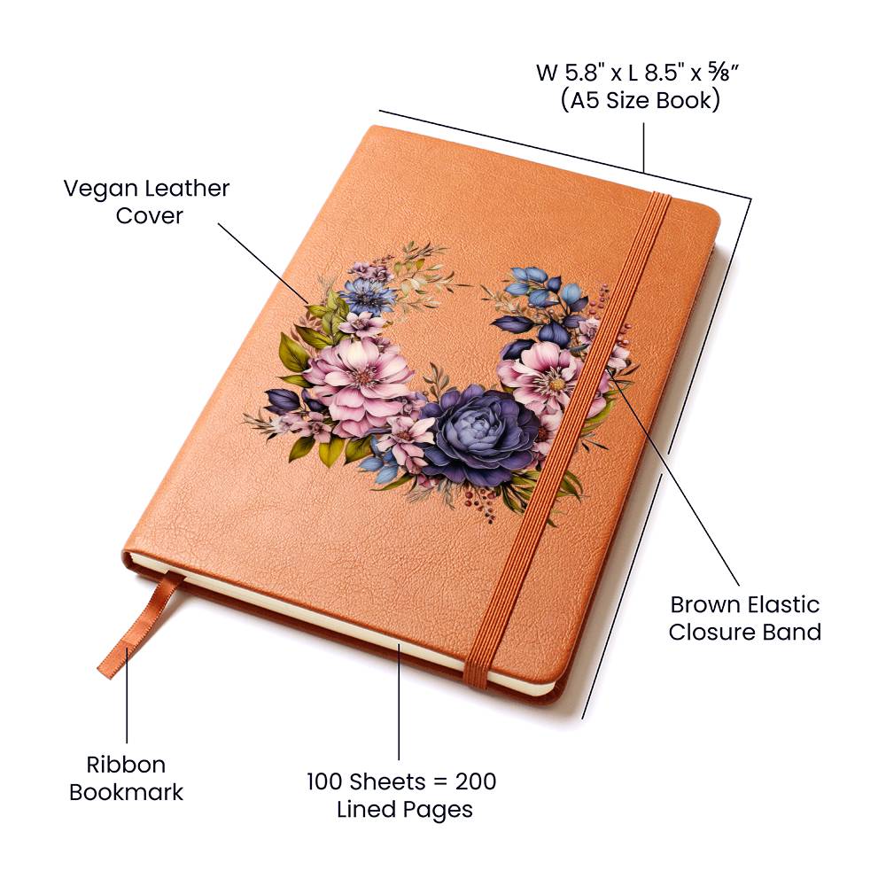 Floral Flower Wreath 056 - Vegan Leather Journal