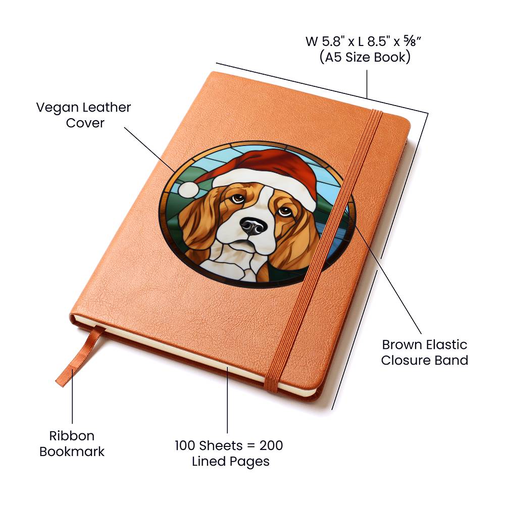 Dog Stained Glass Christmas Design 023 - Vegan Leather Journal