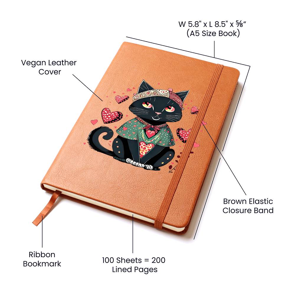 Valentine's Day Black Cat 042 - Vegan Leather Journal