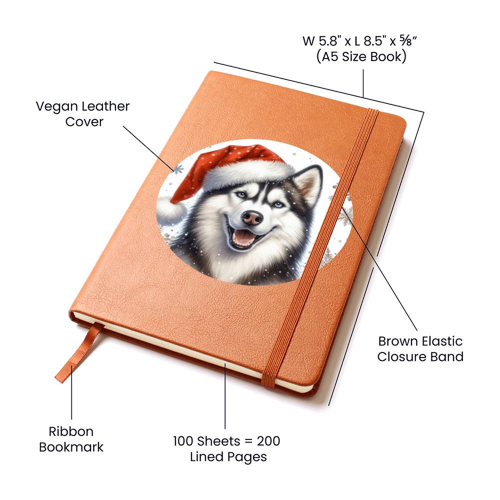 Christmas Dog - Siberian Husky Dog - Vegan Leather Journal
