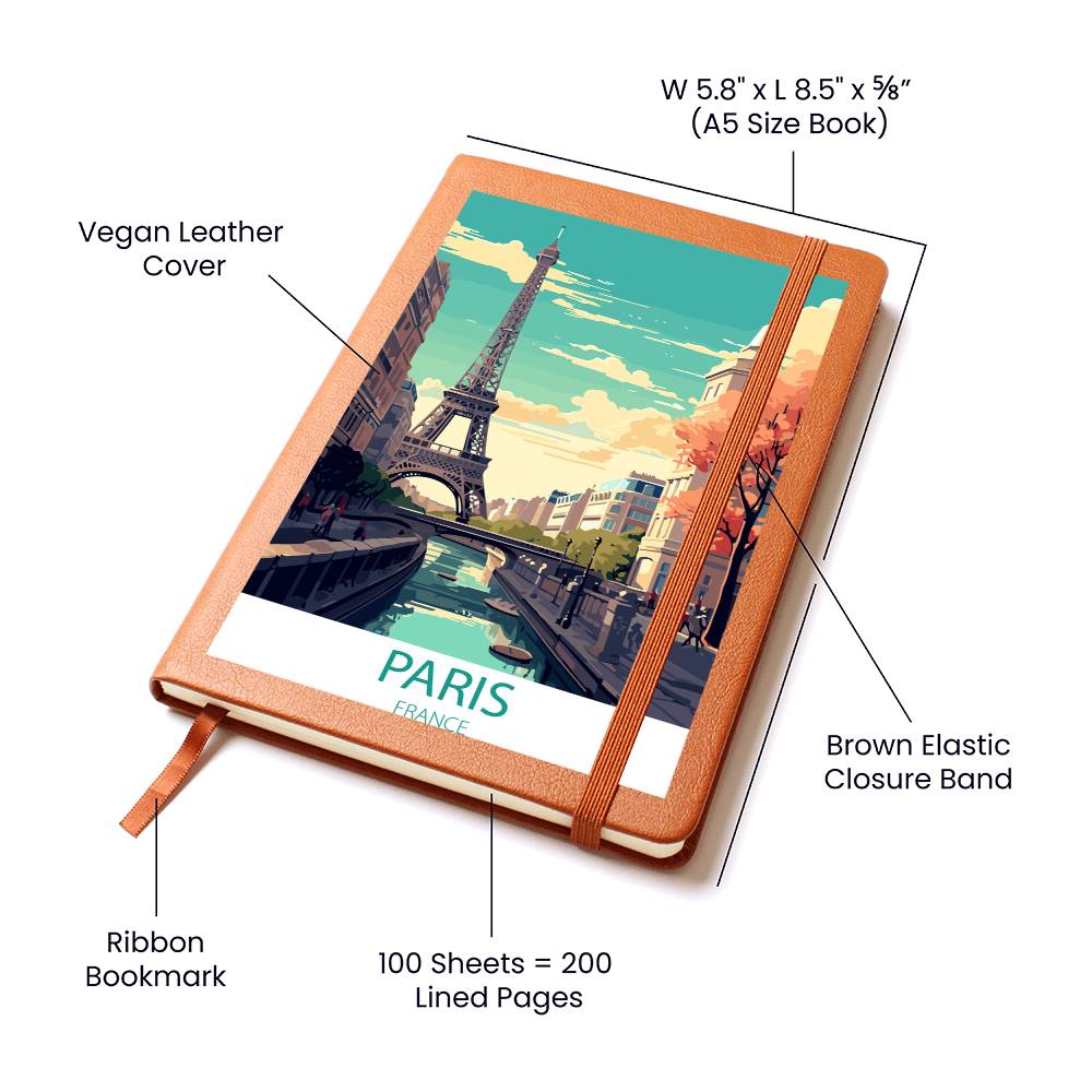 Famous Travel Destinations - Paris, France - Vegan Leather Journal