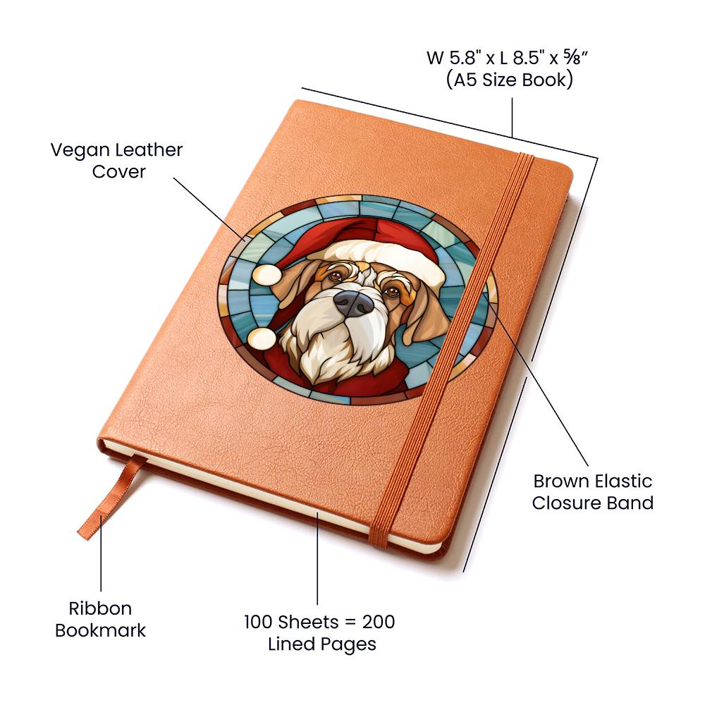 Dog Stained Glass Christmas Design 006 - Vegan Leather Journal