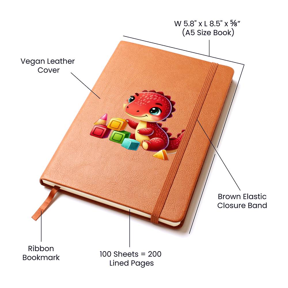 Colorful Baby Dinosaur 113 - Vegan Leather Journal