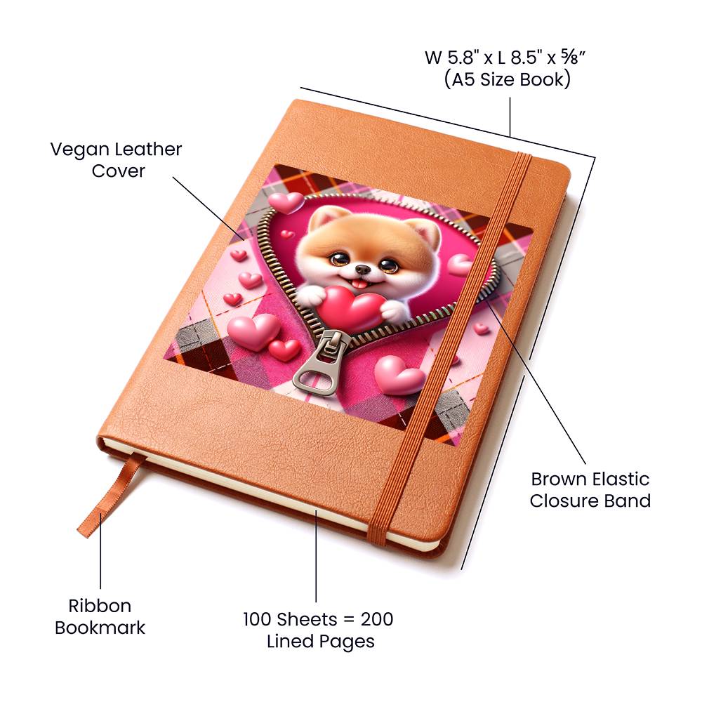 Valentine's Day Dog And Zipper 014 - Vegan Leather Journal