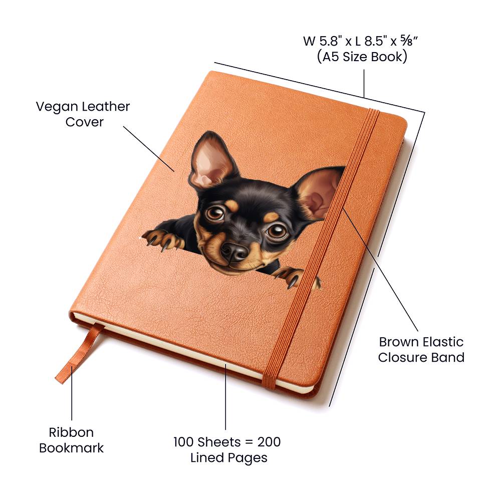 Miniature Pinscher Peeking - Vegan Leather Journal