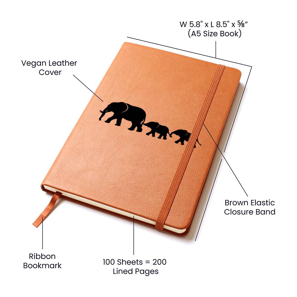 Mama Elephant With 2 Calves - Vegan Leather Journal