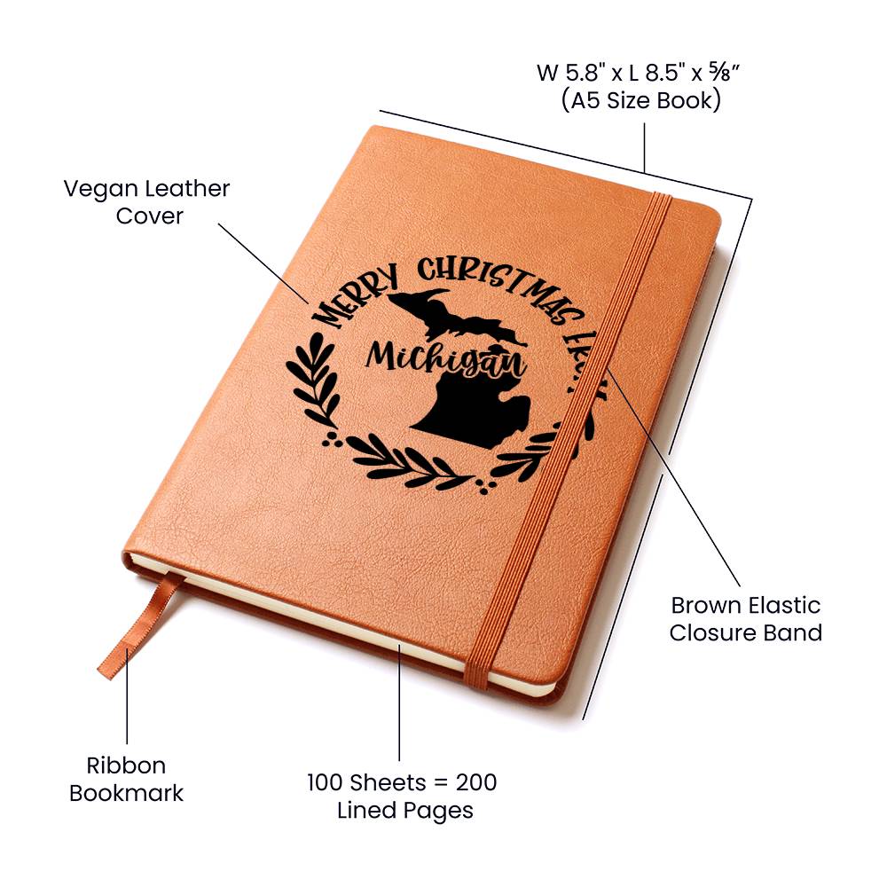 Merry Christmas From Michigan - Vegan Leather Journal