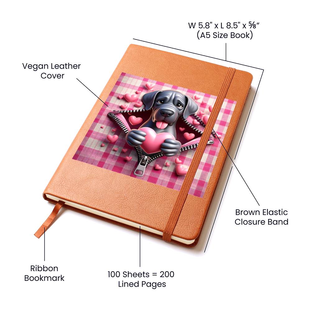 Valentine's Day Dog And Zipper 026 - Vegan Leather Journal