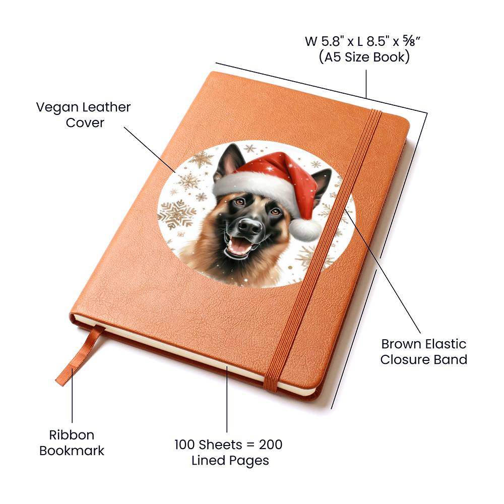 Christmas Dog - Belgian Malinois - Vegan Leather Journal