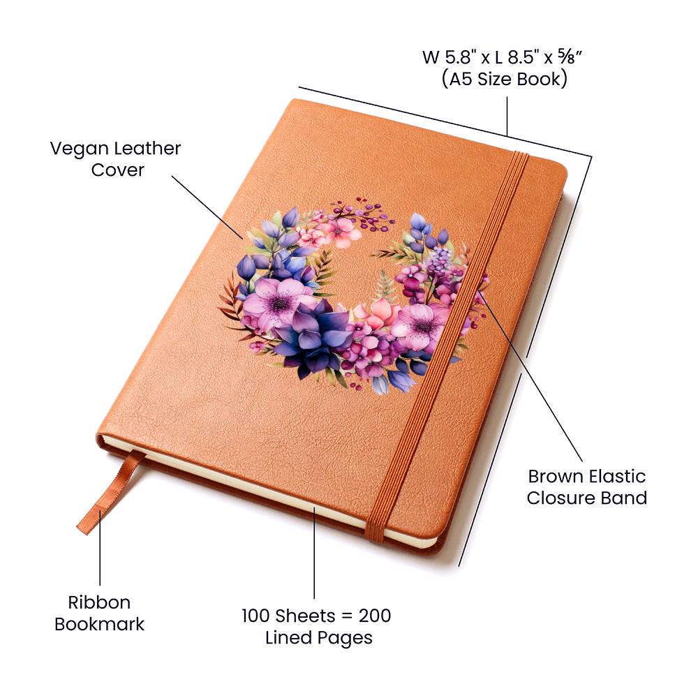 Floral Flower Wreath 138 - Vegan Leather Journal