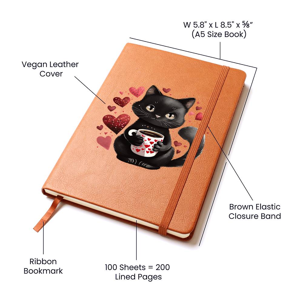 Valentine's Day Black Cat 012 - Vegan Leather Journal