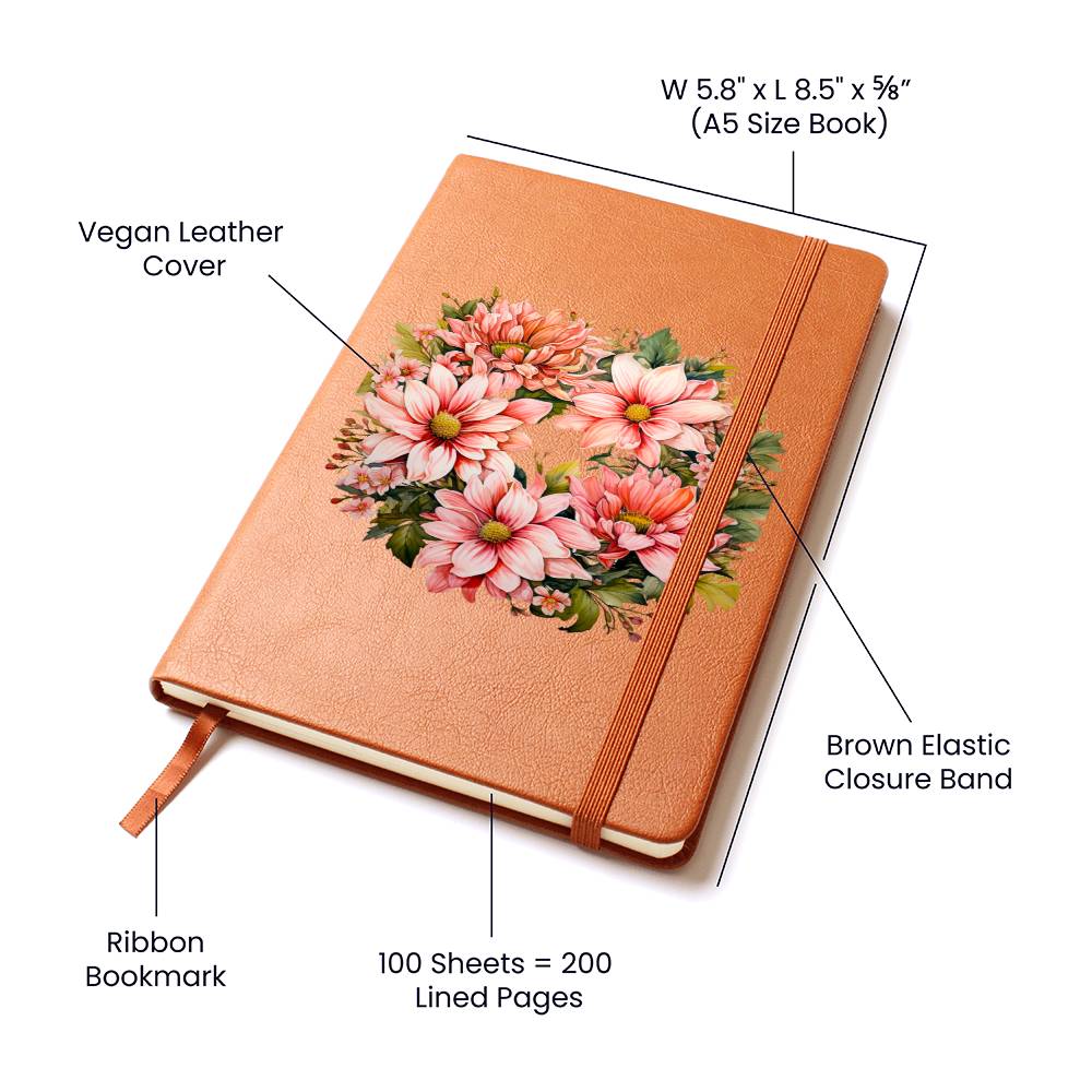 Floral Flower Wreath 147 - Vegan Leather Journal