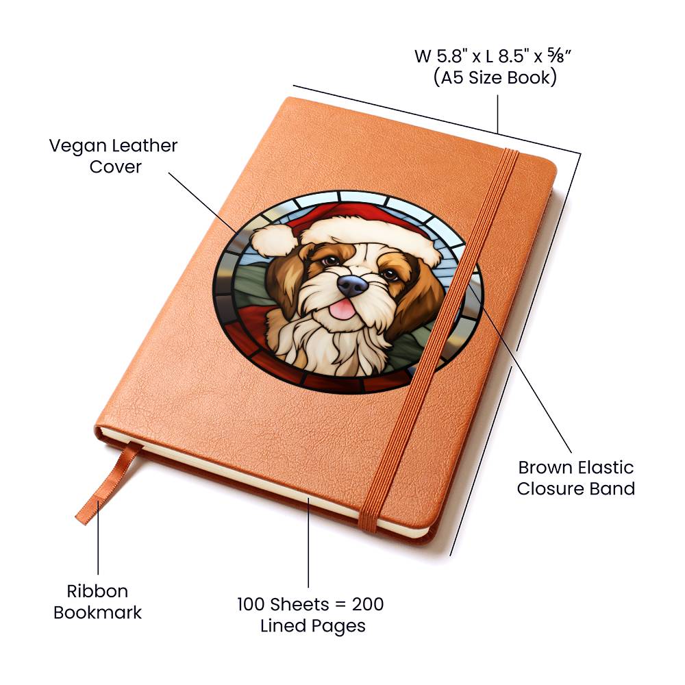 Dog Stained Glass Christmas Design 032 - Vegan Leather Journal