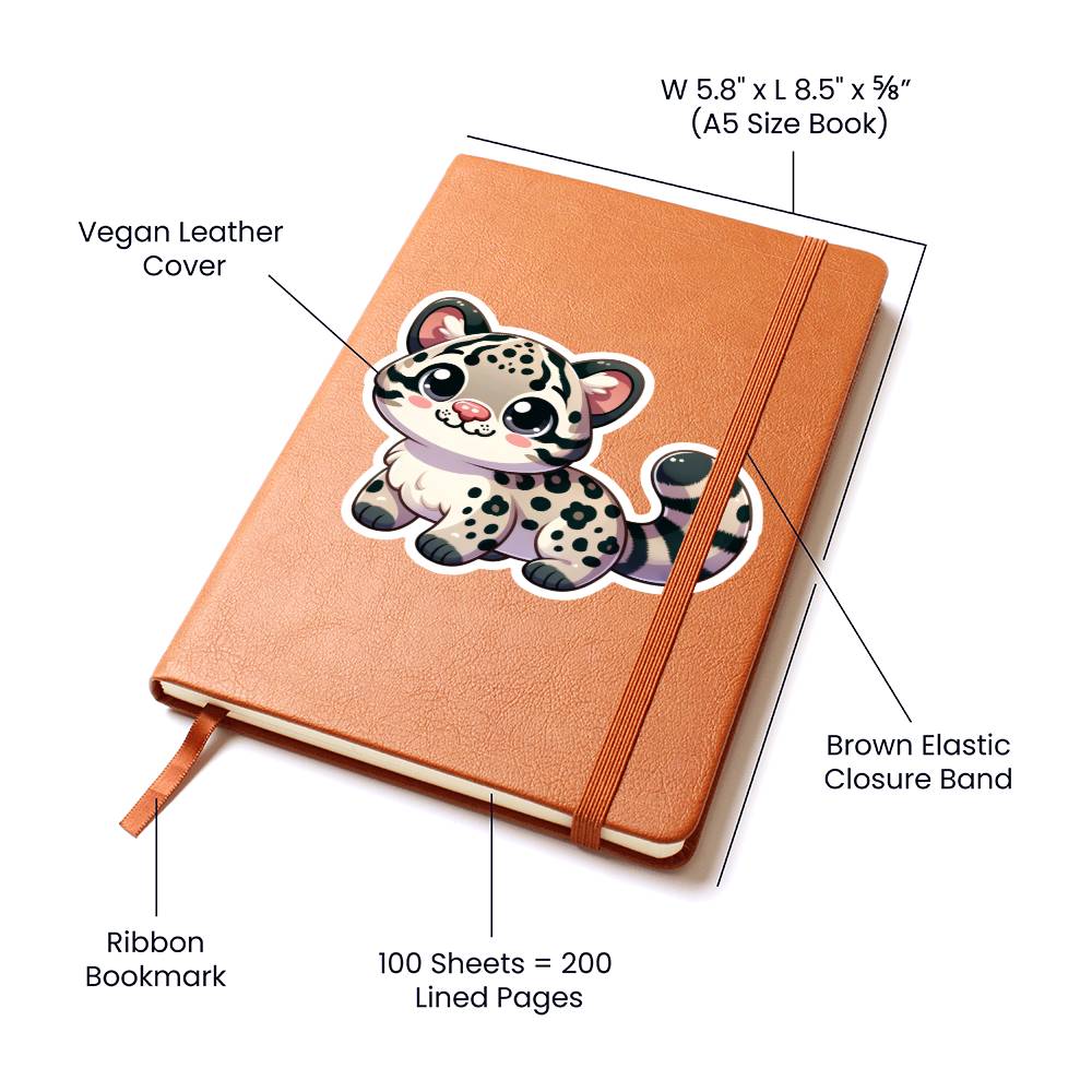 Cute Clouded leopard sticker 27 - Vegan Leather Journal