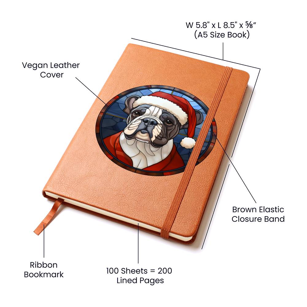 Dog Stained Glass Christmas Design 030 - Vegan Leather Journal