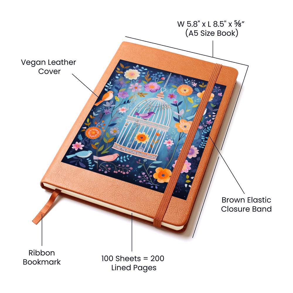 Birds And Floral Design 133 - Vegan Leather Journal