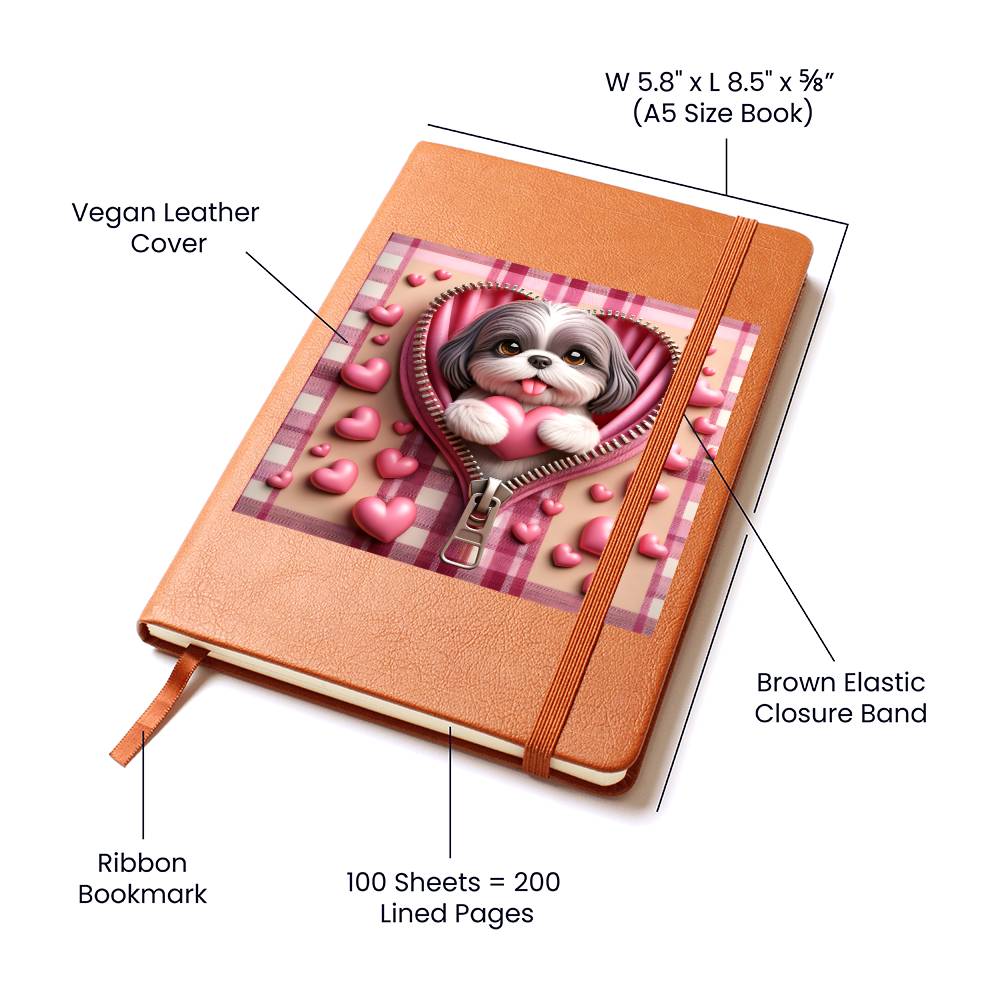 Valentine's Day Dog And Zipper 012 - Vegan Leather Journal
