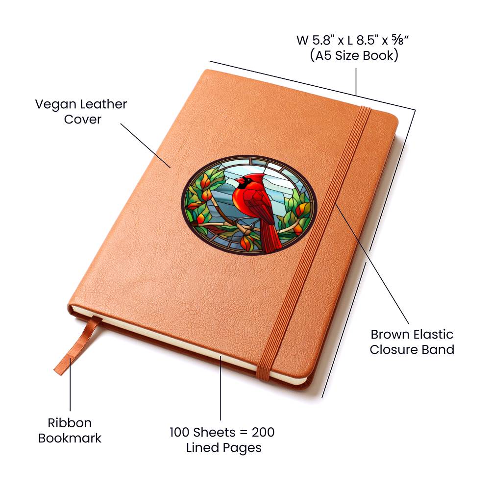 Christmas Red Cardinal Stained Glass Design 010 - Vegan Leather Journal