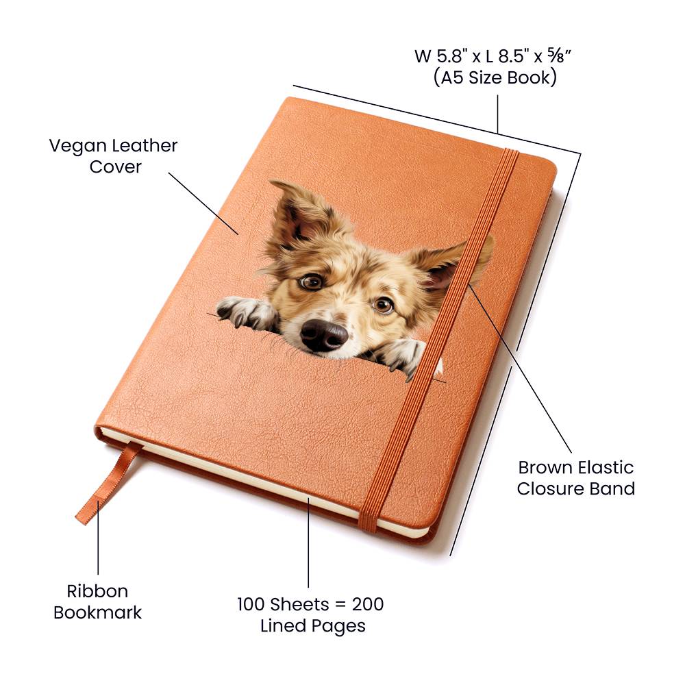 Portuguese Podengo Pequeno Peeking - Vegan Leather Journal