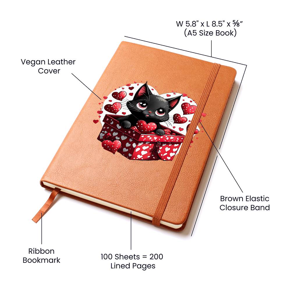 Valentine's Day Black Cat 061 - Vegan Leather Journal
