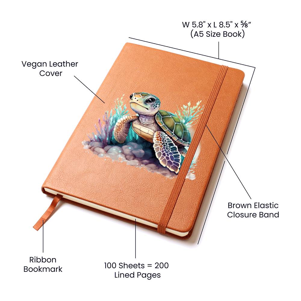 Cute Sea Turtle 015 - Vegan Leather Journal