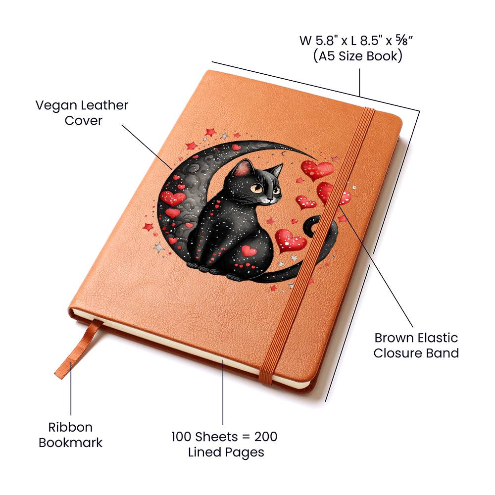 Valentine's Day Black Cat 041 - Vegan Leather Journal