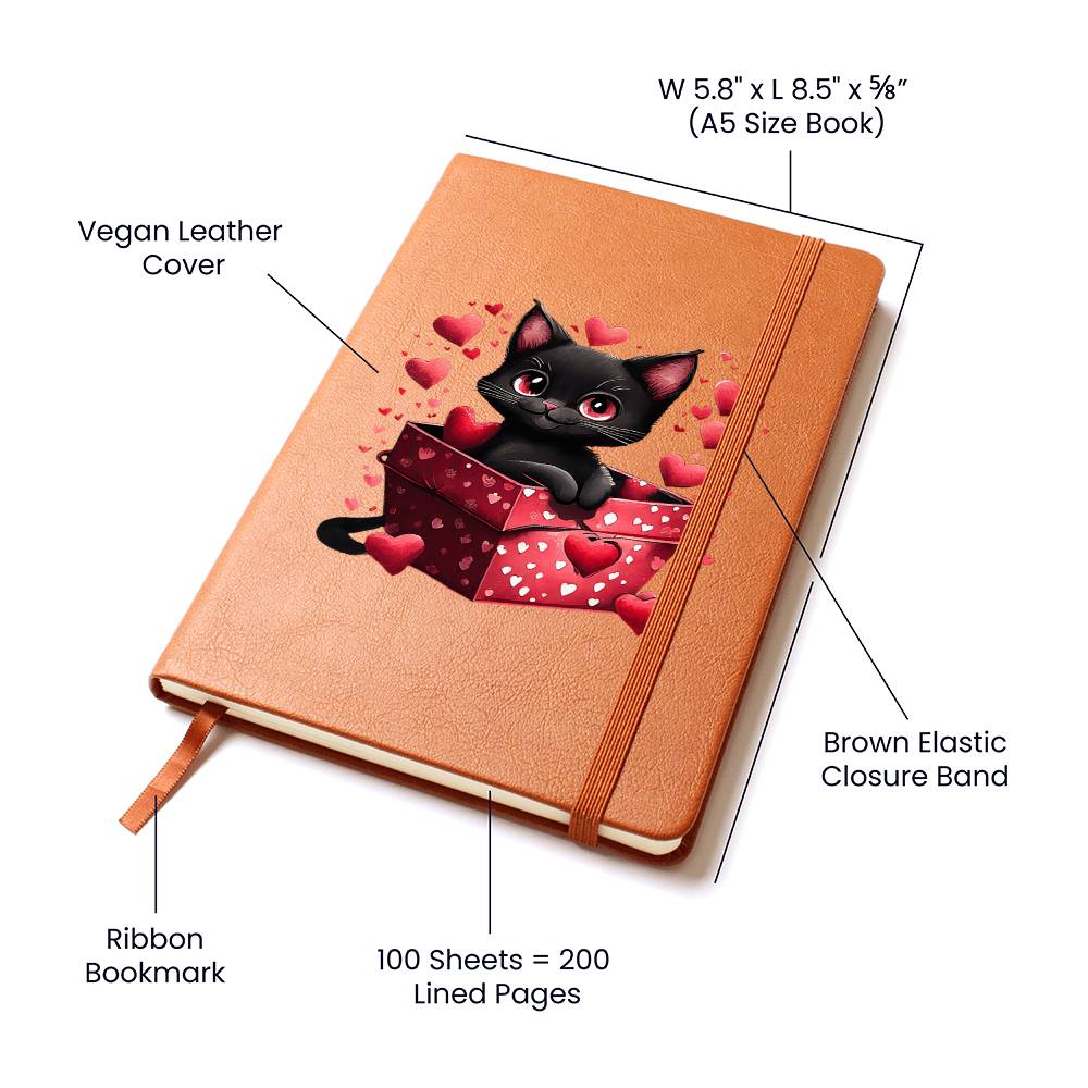 Valentine's Day Black Cat 040 - Vegan Leather Journal