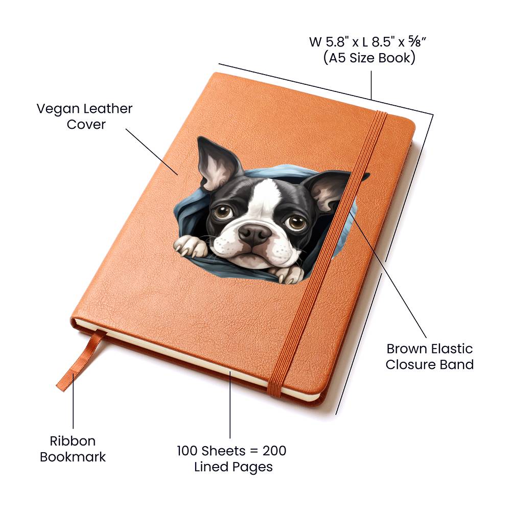 Boston Terrier Peeking - Vegan Leather Journal