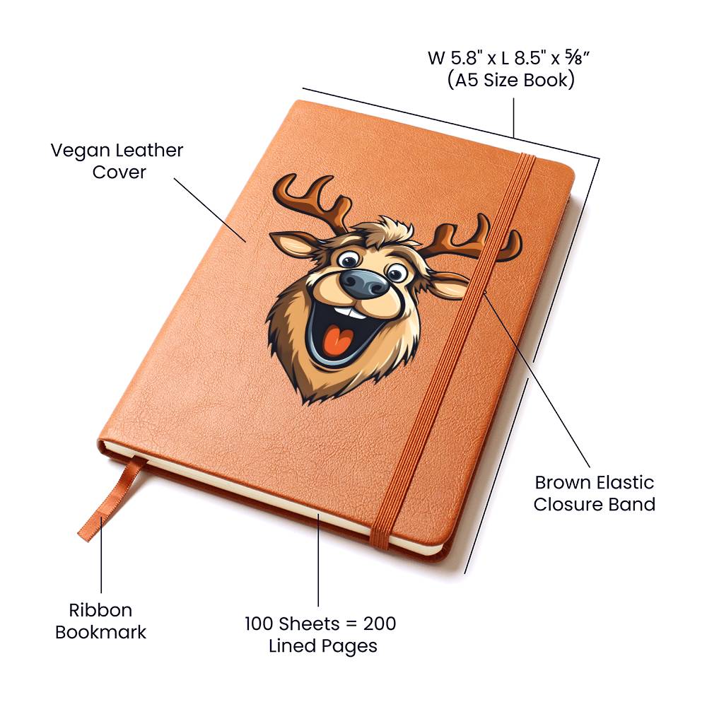 Funny Reindeer Face 01 - Vegan Leather Journal