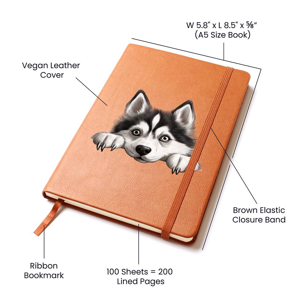 Siberian Husky Peeking - Vegan Leather Journal