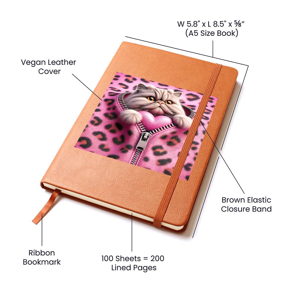 Valentine's Day Cat And Zipper 010 - Vegan Leather Journal