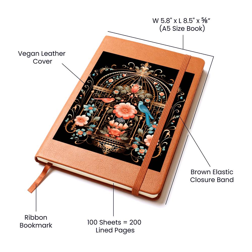 Birds And Floral Design 121 - Vegan Leather Journal