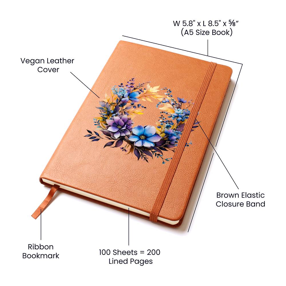 Floral Flower Wreath 134 - Vegan Leather Journal