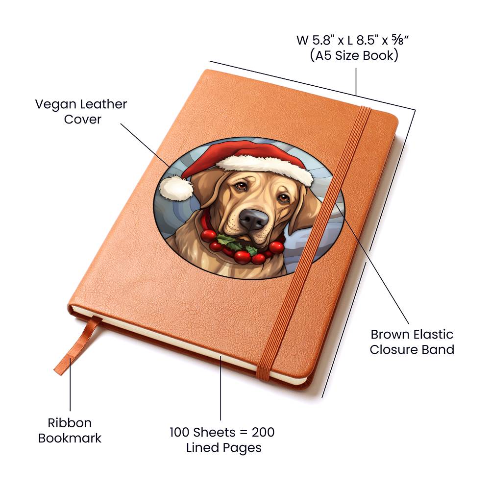 Dog Stained Glass Christmas Design 003 - Vegan Leather Journal