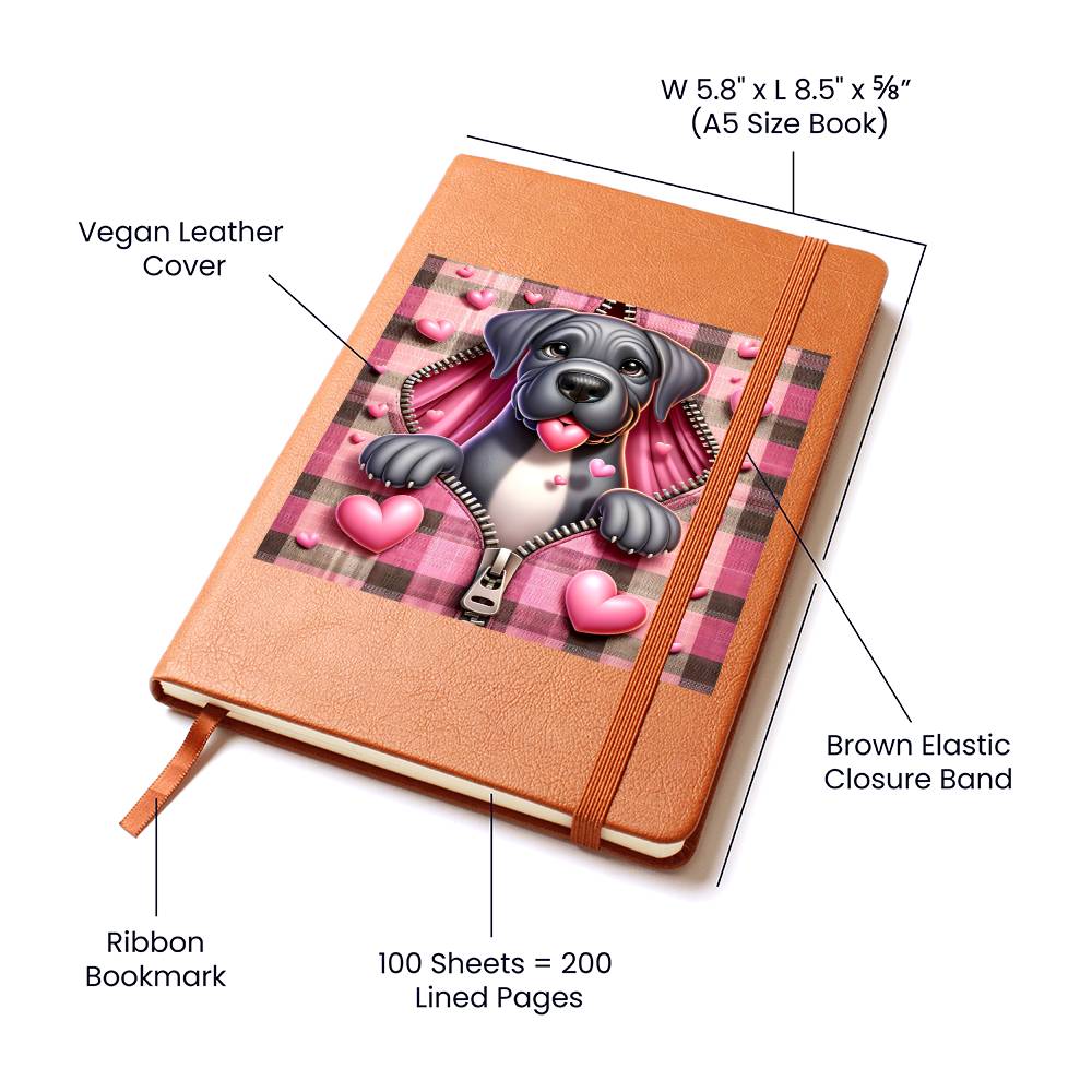 Valentine's Day Dog And Zipper 001 - Vegan Leather Journal
