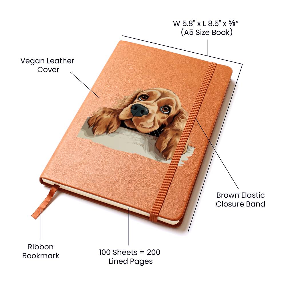 English Cocker Spaniel Peeking - Vegan Leather Journal
