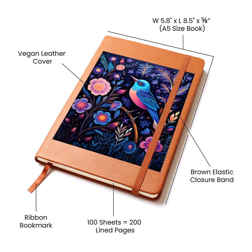 Birds And Floral Design 157 - Vegan Leather Journal