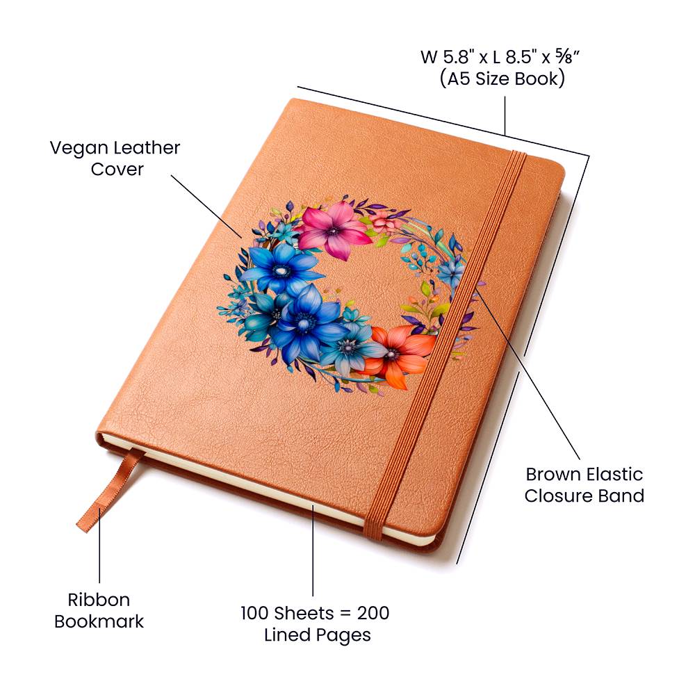 Floral Flower Wreath 113 - Vegan Leather Journal