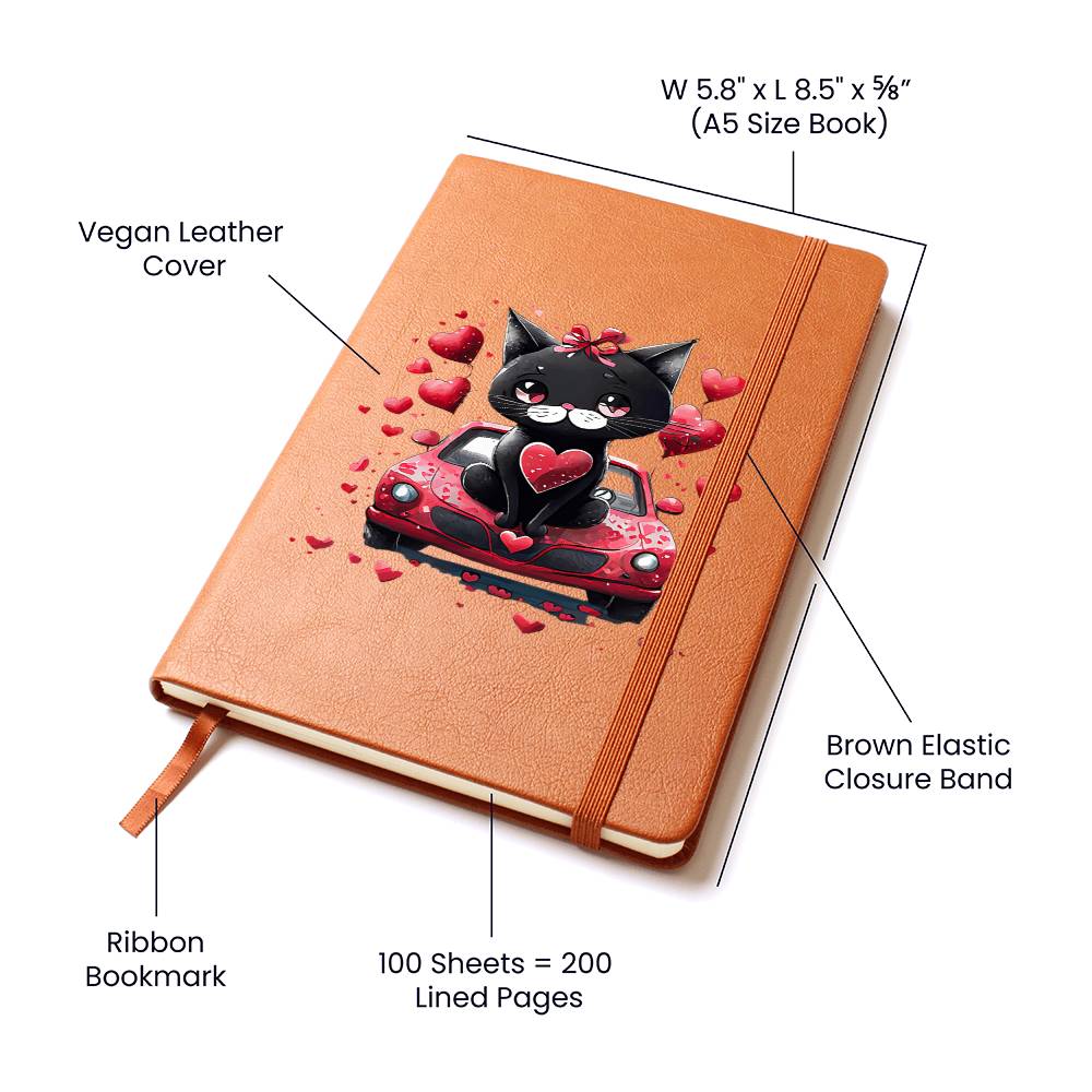 Valentine's Day Black Cat 016 - Vegan Leather Journal