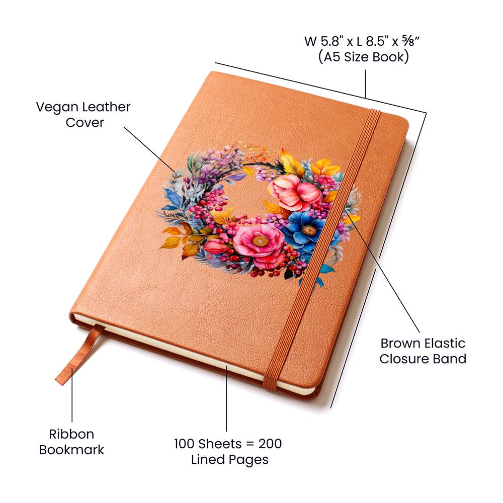 Floral Flower Wreath 031 - Vegan Leather Journal