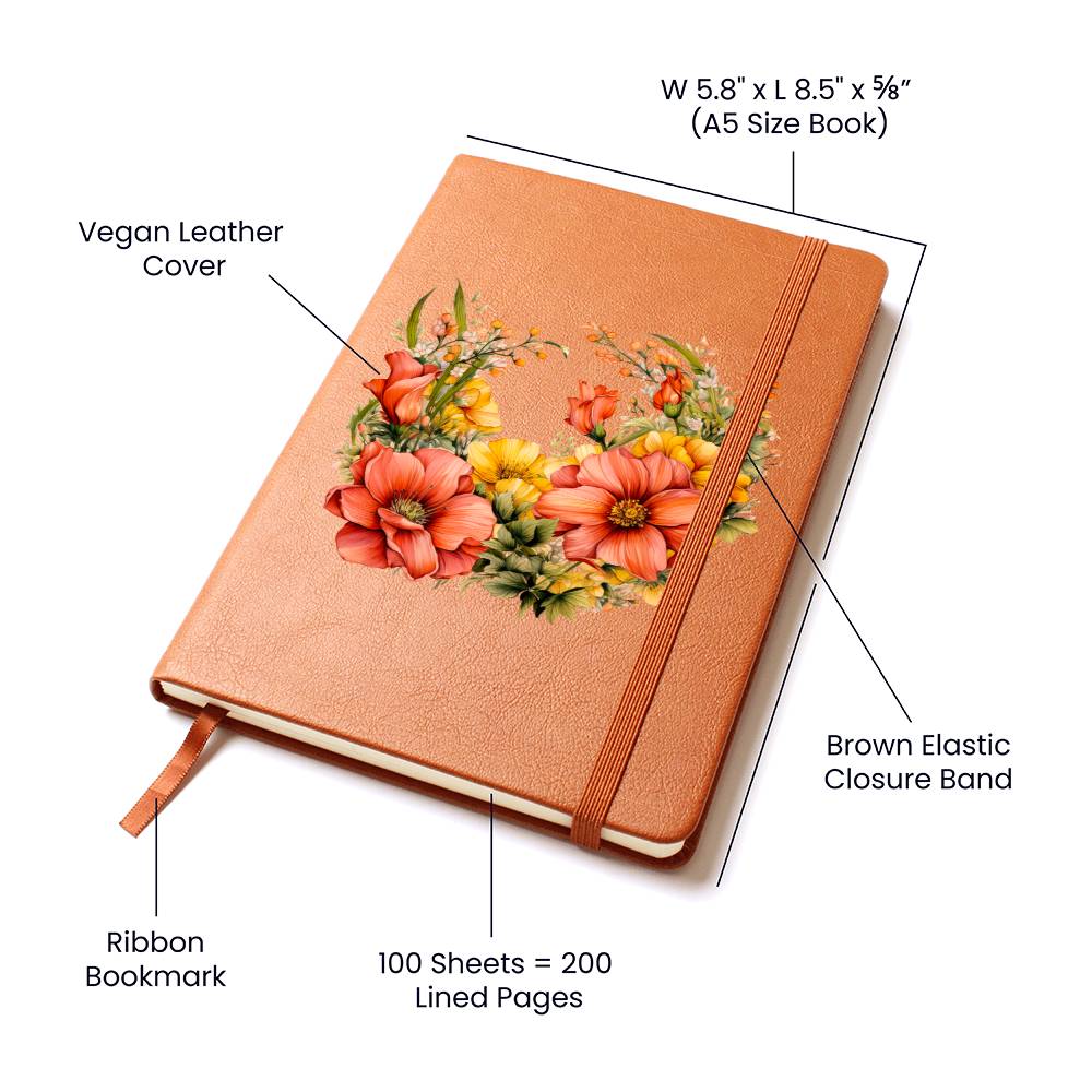 Floral Flower Wreath 006 - Vegan Leather Journal