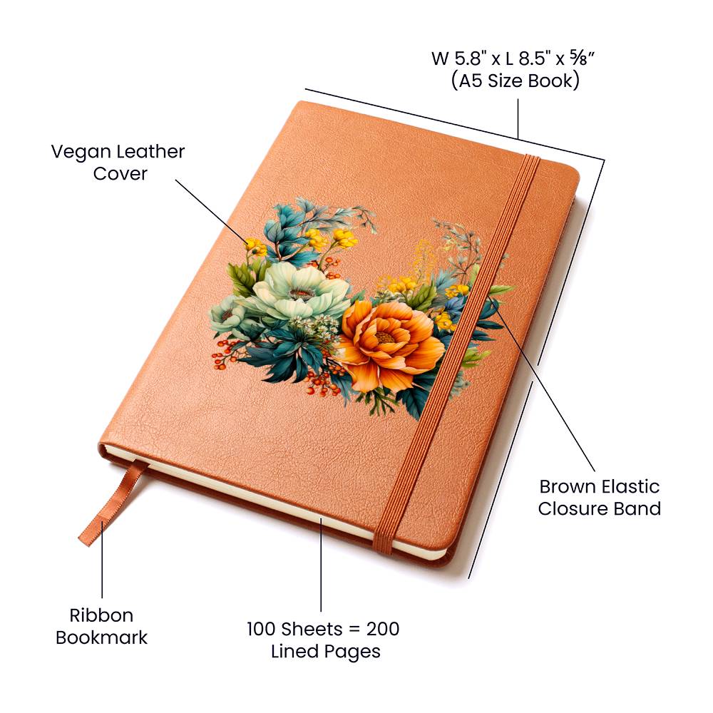 Floral Flower Wreath 109 - Vegan Leather Journal
