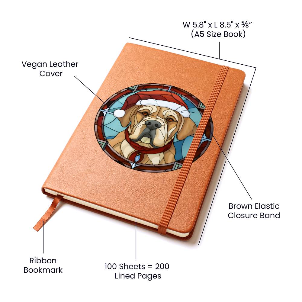 Dog Stained Glass Christmas Design 004 - Vegan Leather Journal
